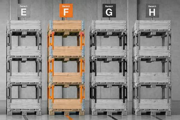 Kennzeichnung einer Lagerzone mit Abstandshalter in orangefarbener Ausführung