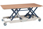 Großer Mobil-Hubtisch HS 300 FH Groß, 300 kg mit Buche-Multiplex Arbeitsplatte und Fußverstellung