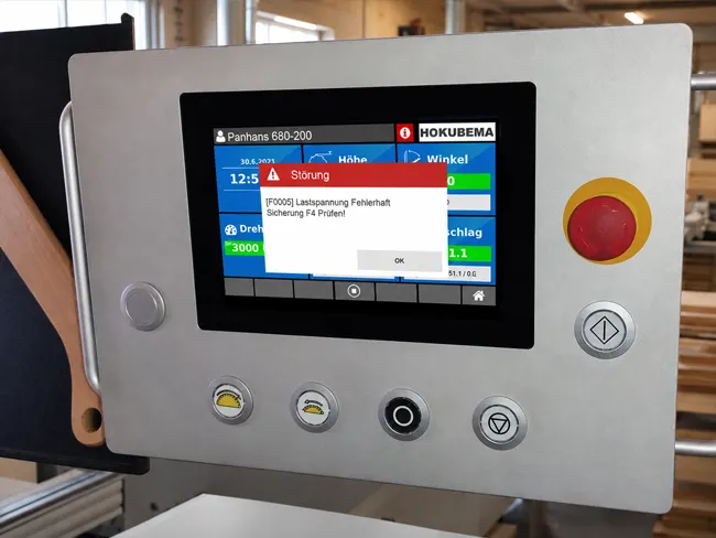 Intelligente Touchscreen-Positioniersteuerung mit anstehender Fehlermeldung