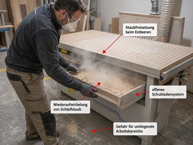 Entleeren einer konventionellen Staubsammelschublade